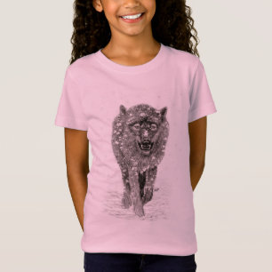 Angry Black Wolf in the Snow , wild Winter T-Shirt
