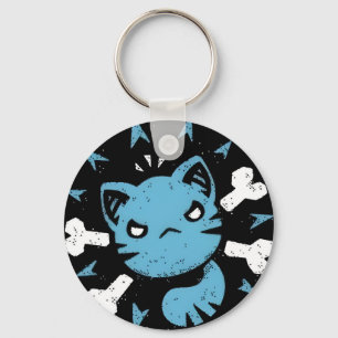 Angry Blue Cat Key Ring