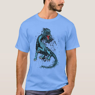 Angry Blue Dragon With Spiked Tail T-Shirt