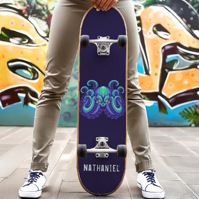 Angry Blue Kraken Octopus Personalised Name Skateboard (Creator Uploaded)