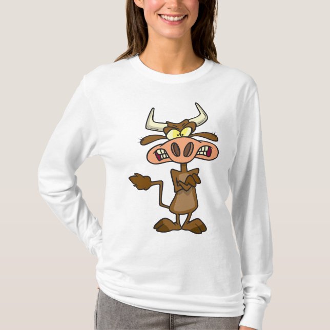 Angry Cartoon Bull Funny Grumpy T-Shirt (Front)