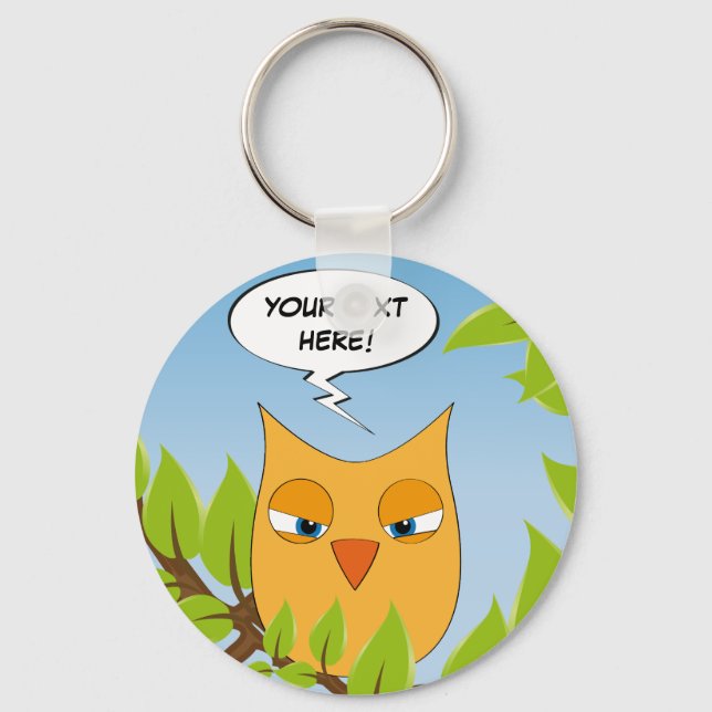 Angry cartoon owl - multiple colours key ring (Front)