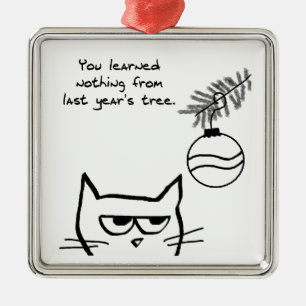 Angry Cat and the Christmas Tree. Metal Tree Decoration