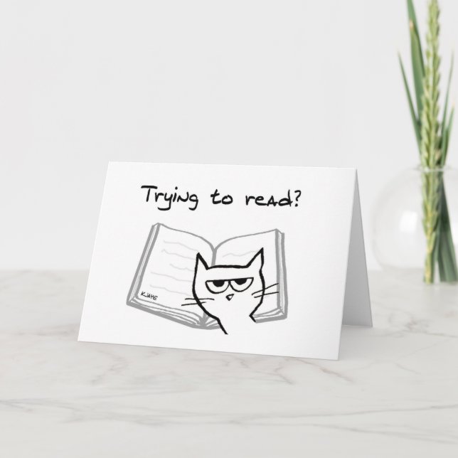 Angry Cat Challenges Book Lovers - Funny Cat Card (Front)