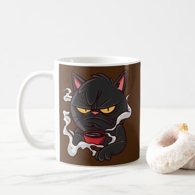 Angry Cat Coffee Kitten Mad  Mug (With Donut)
