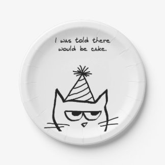 Angry Cat Demands Cake - Funny Special Occasions Paper Plate