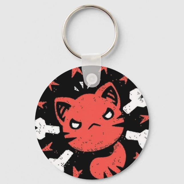 Angry Cat Emblem Key Ring (Front)