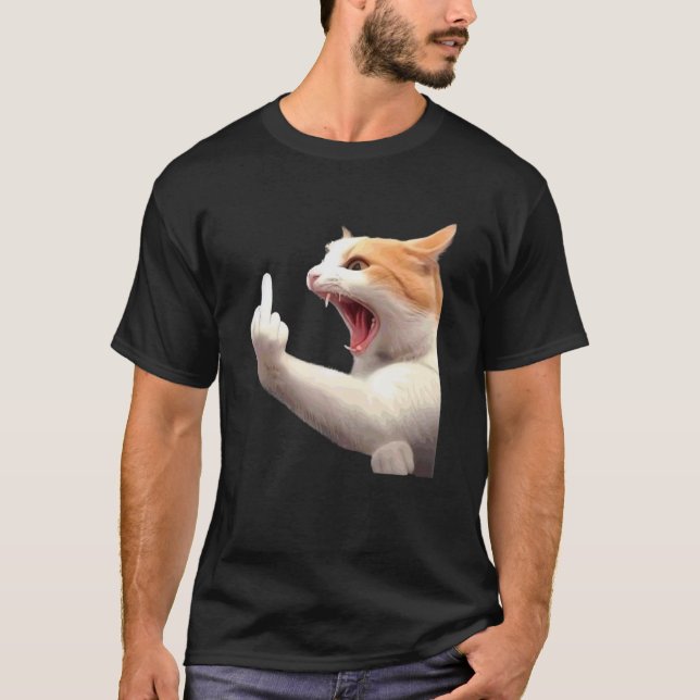 Angry Cat Middle Finger Meme Funny Catcore Tee for (Front)