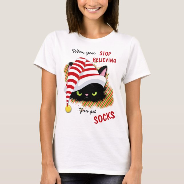 Angry Cat You Get Socks Christmas T-Shirt (Front)