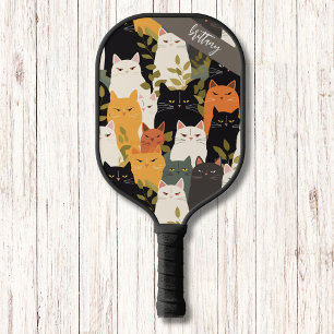 Angry Cats Pattern Modern Monogram   Pickleball Paddle