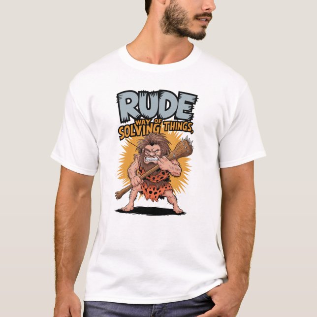 Angry Caveman with Spiked Club T-Shirt (Front)