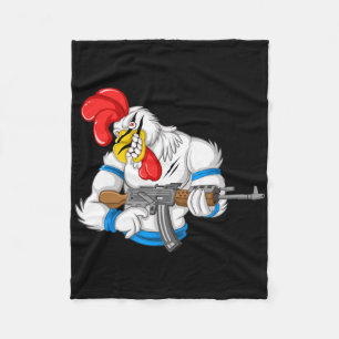 Angry Chicken Cartoon Weapon Rooster Funny Gun Far Fleece Blanket