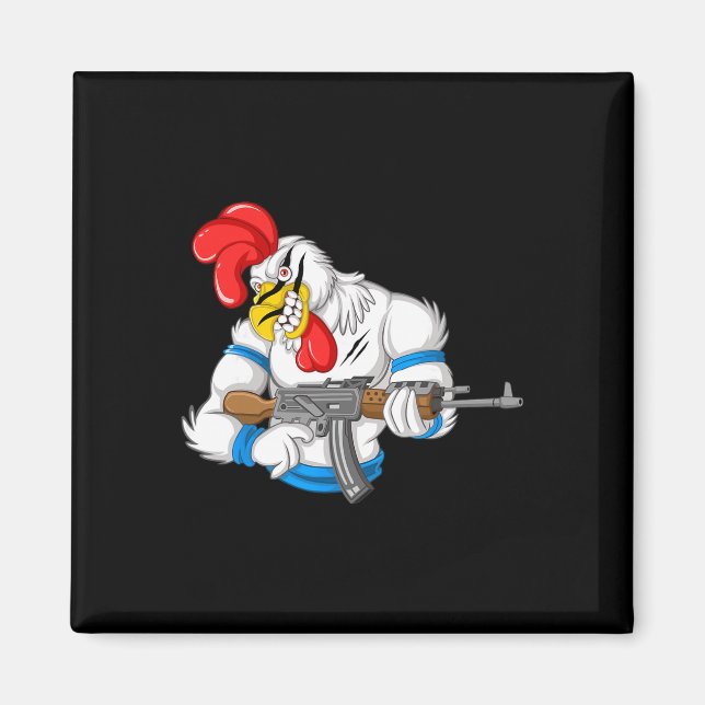 Angry Chicken Cartoon Weapon Rooster Funny Gun Far Magnet (Front)