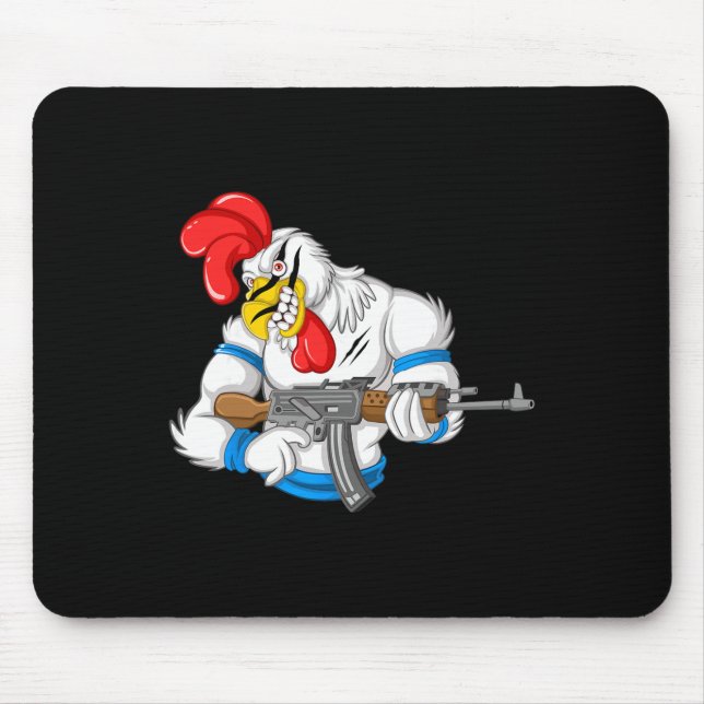 Angry Chicken Cartoon Weapon Rooster Funny Gun Far Mouse Pad (Front)