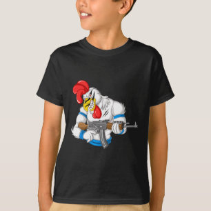 Angry Chicken Cartoon Weapon Rooster Funny Gun Far T-Shirt
