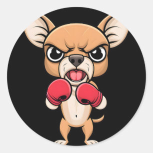 Angry Chihuahua Dog With Boxing Gloves Funny Pet  Classic Round Sticker