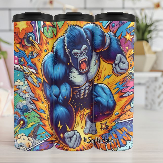 Angry Comic Style Gorilla Exploding Thermal Tumbler (Creator Uploaded)