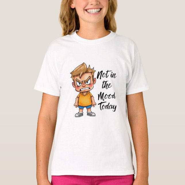 Angry Cute Boy Cartoon T-Shirt – Funny Grumpy Mood (Front)