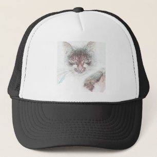 Angry Cute Cate Face Sketch Trucker Hat