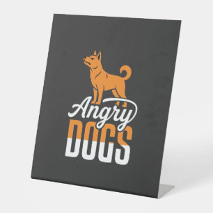 Angry Dogs Vector Mascot Pedestal Sign
