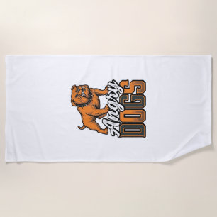 Angry Dogs Vintage Bulldog Typography Design_1 Beach Towel