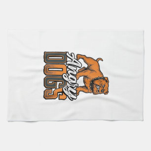 Angry Dogs Vintage Bulldog Typography Design_1 Tea Towel