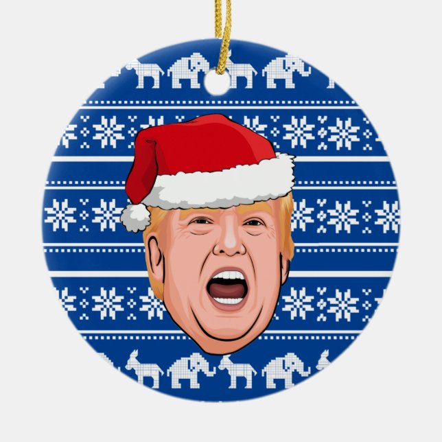 Angry Donald Trump Christmas Ceramic Tree Decoration (Front)