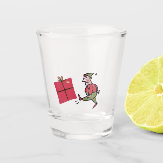 Angry Elf clear shot glass (Front)