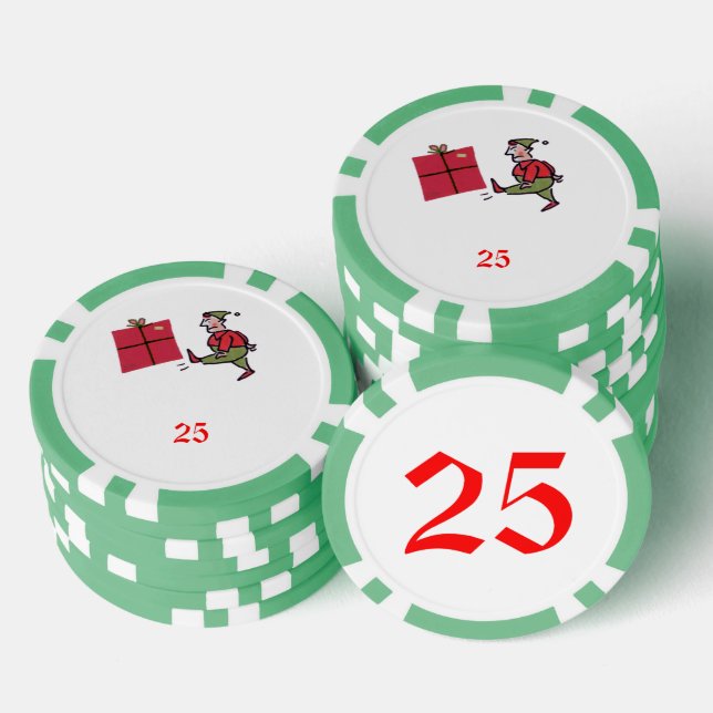 Angry Elf green 25 striped poker chip (Stack)