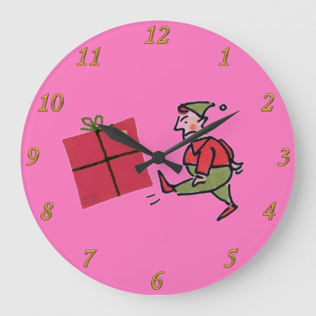 Angry Elf pink wall clock (Front)