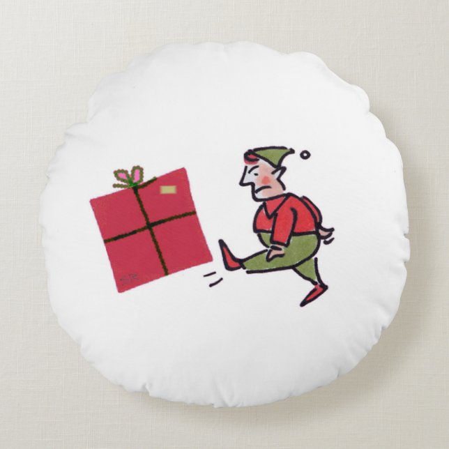 Angry Elf round green poly pillow (Front)