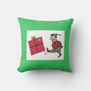 Angry Elf square green throw pillow