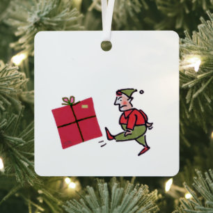 Angry Elf square metal ornament