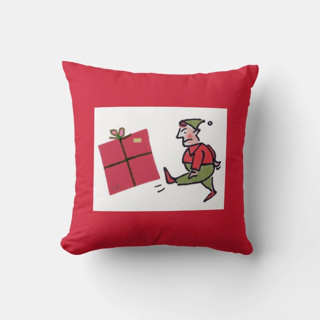 Angry Elf square red throw pillow (Front)