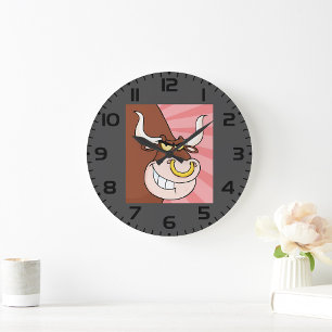 Angry Fierce Bull Mascot with Nose Ring  Large Clock