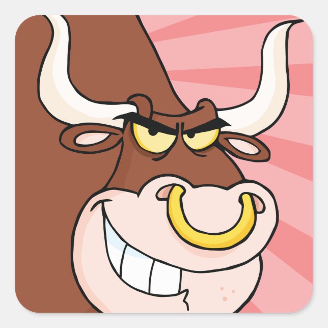 Angry Fierce Bull Mascot with Nose Ring  Square Sticker (Front)