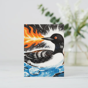 Angry fire breathing MN Loon melting ice lake Postcard
