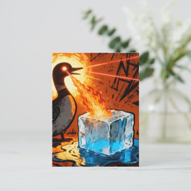 Angry fire breathing MN Loon melting ice  Postcard (Standing Front)