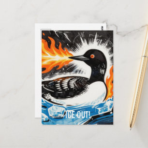 Angry fire breathing MN Loon melting ice Protest Postcard