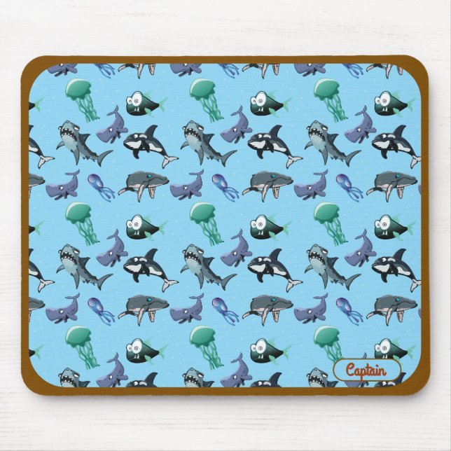 Angry Fish & Shark Ocean Theme Mouse Pad | Custom  (Front)