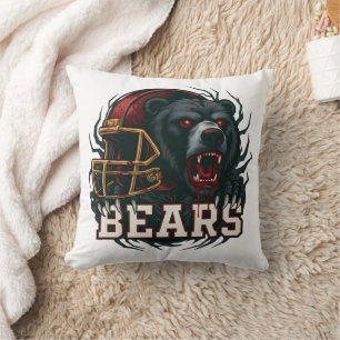 Angry Football Bear Mascot Red Helmet Game Day Cushion