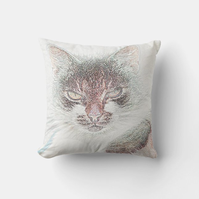 Angry Funky Cat Face Throw Pillow Cushion (Front)
