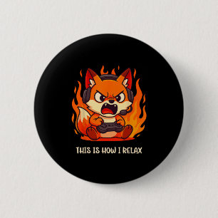 Angry Gamer Kitsune Fox This Is How I Relax Japane 6 Cm Round Badge