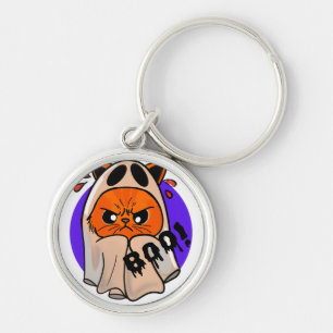 Angry Ghost Cat Key Ring