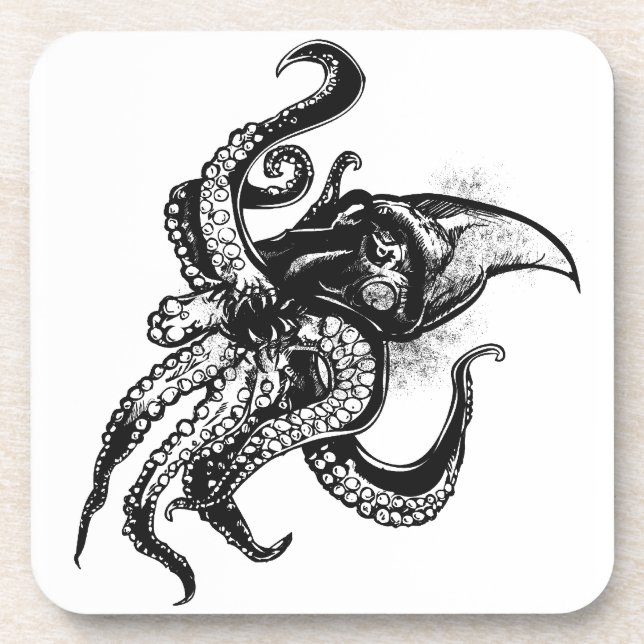 Angry Giant Squid in Black Coaster (Front)