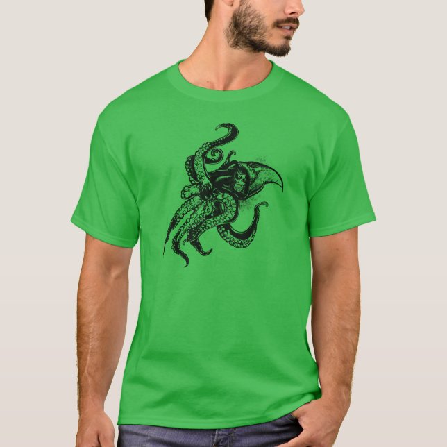 Angry Giant Squid in Black T-Shirt (Front)