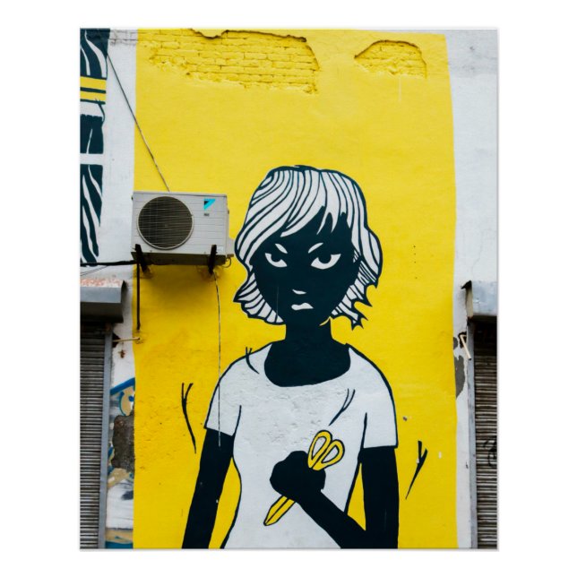 Angry Girl Painting Street Murals Poster (Front)