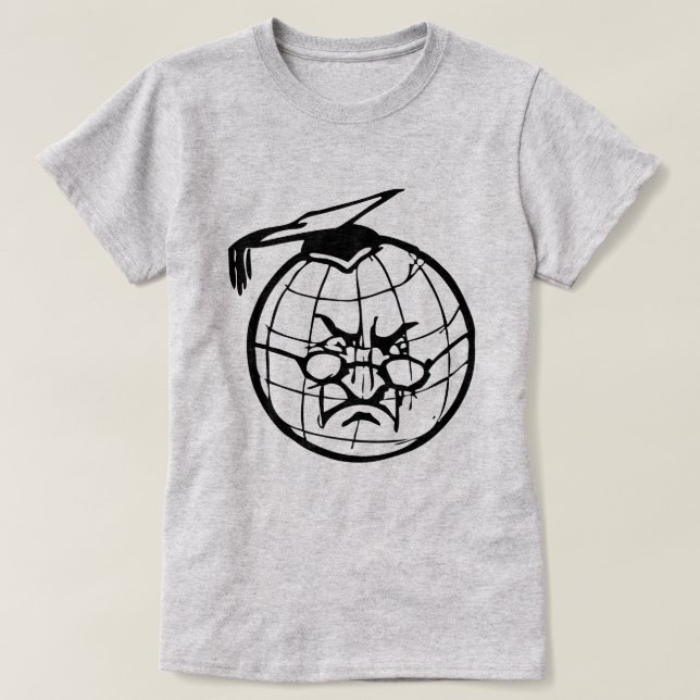 Angry Globe Wearing Mortarboard Funny Educator T-Shirt (Design Front)