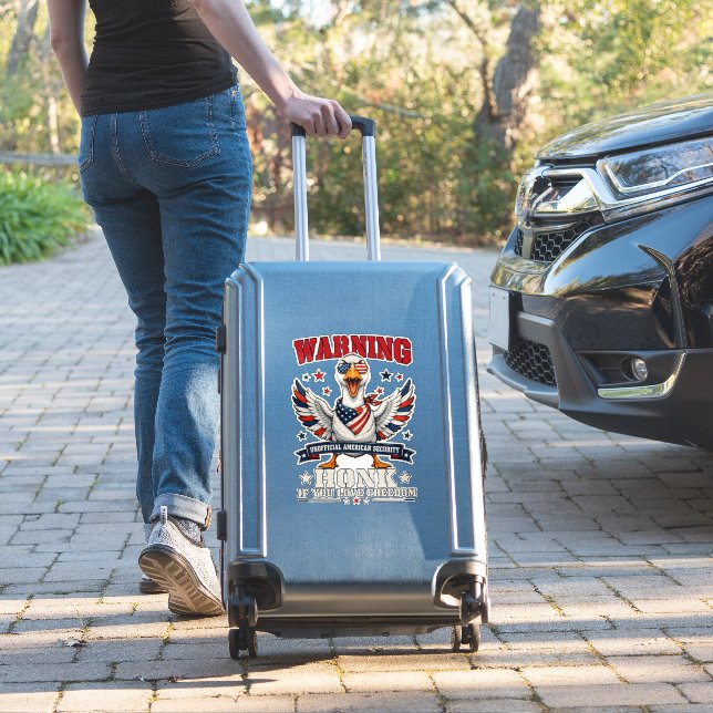 Angry Goose 4th of July Sticker (Suitcase Insitu)