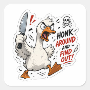 Angry Goose With Knife Cartoon Art Sticker